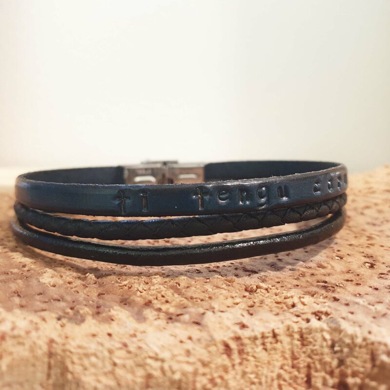 latitude 4202 - ethicorse - bracelet trois cuirs bleu marine
