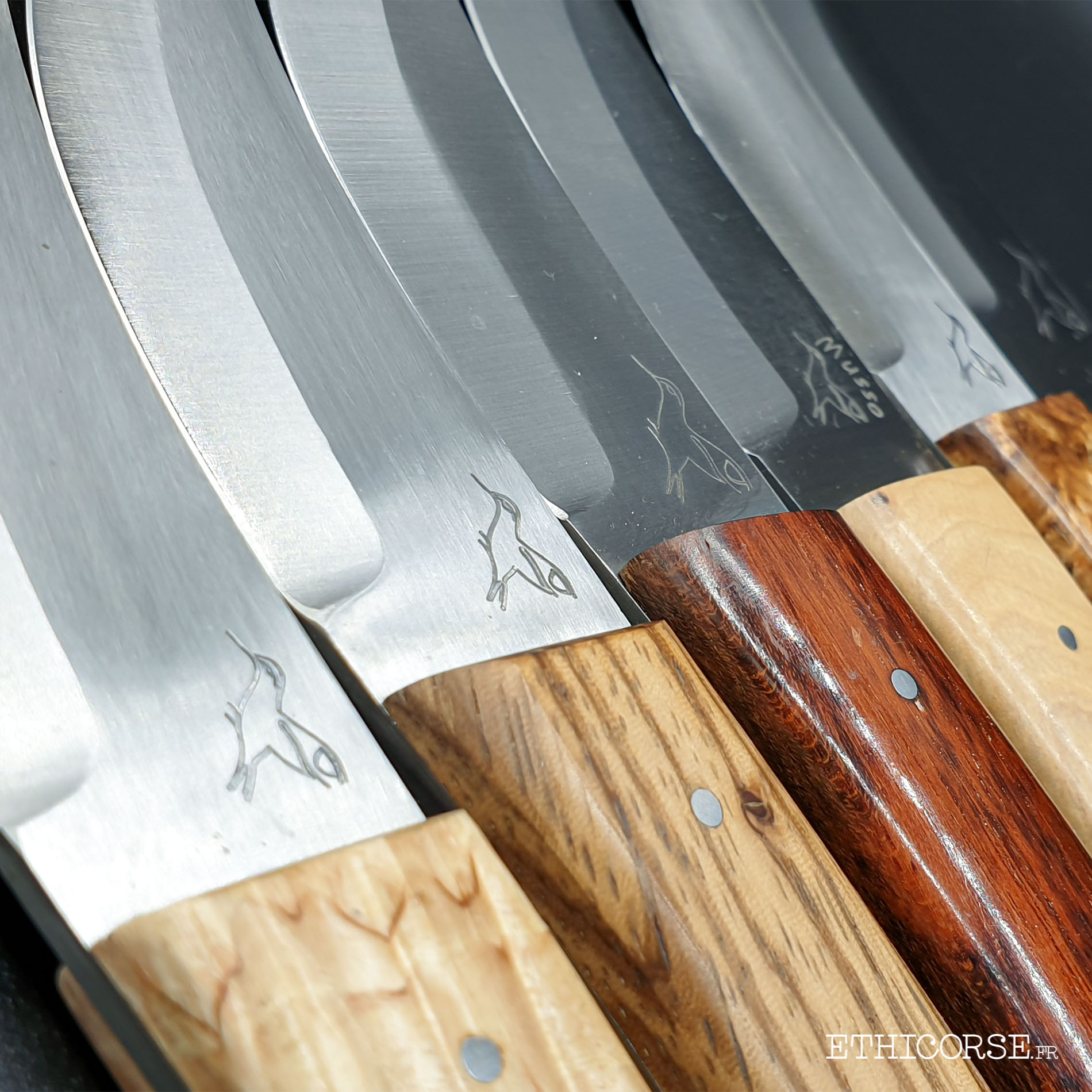 Coffret de 6 Couteaux de table Bois précieux assortis, mitre inox