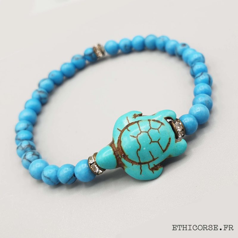 MD créations - Ethicorse.fr - Bracelet perles 2 turquoises - Tortue