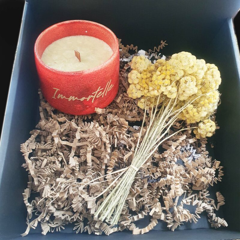 Bouquet Immortelle et bougie céramique corse Lumii